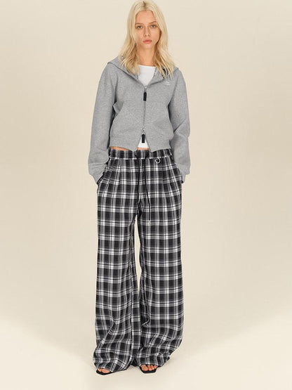 AFTADAWN Gray Plaid Patchwork Double Zipper Women&