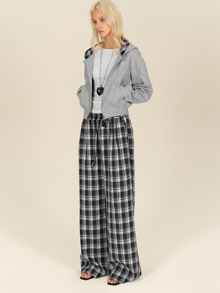 AFTADAWN Gray Plaid Patchwork Double Zipper Women&