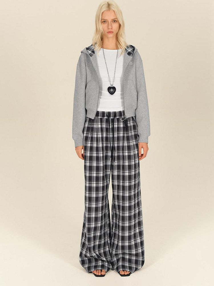 AFTADAWN Gray Plaid Patchwork Double Zipper Women&