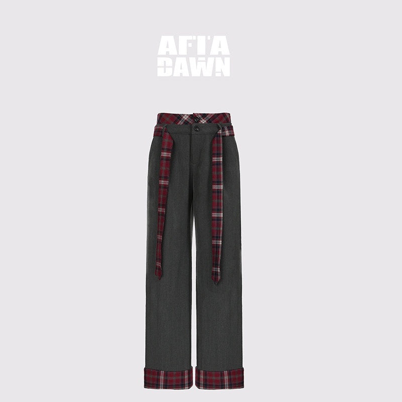 AFTADAWN_Gray_Plaid_Waist_Panel_Faux_Two_Piece_Women&