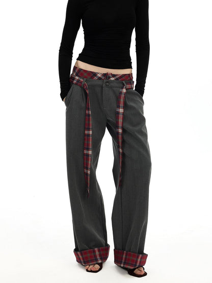 AFTADAWN Gray Plaid Waist Panel Faux Two Piece Women&