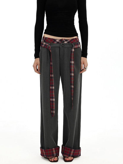 AFTADAWN Gray Plaid Waist Panel Faux Two Piece Women&