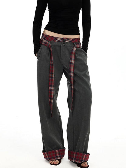 AFTADAWN Gray Plaid Waist Panel Faux Two Piece Women&