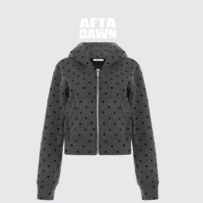AFTADAWN_Gray_Polka_Dot_Hooded_Cropped_Thick_Women&