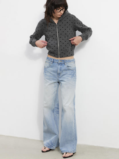 AFTADAWN Gray Polka Dot Hooded Cropped Thick Women&