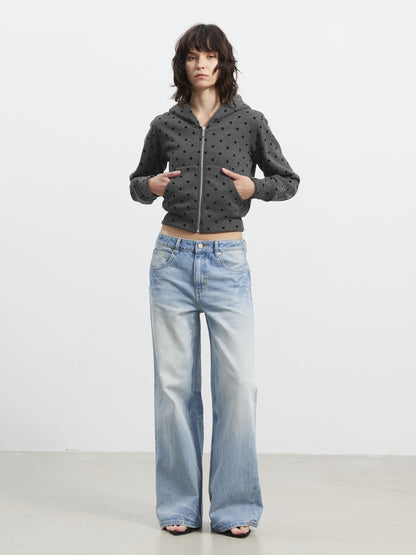 AFTADAWN Gray Polka Dot Hooded Cropped Thick Women&