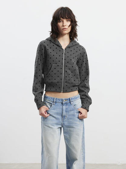 AFTADAWN Gray Polka Dot Hooded Cropped Thick Women&