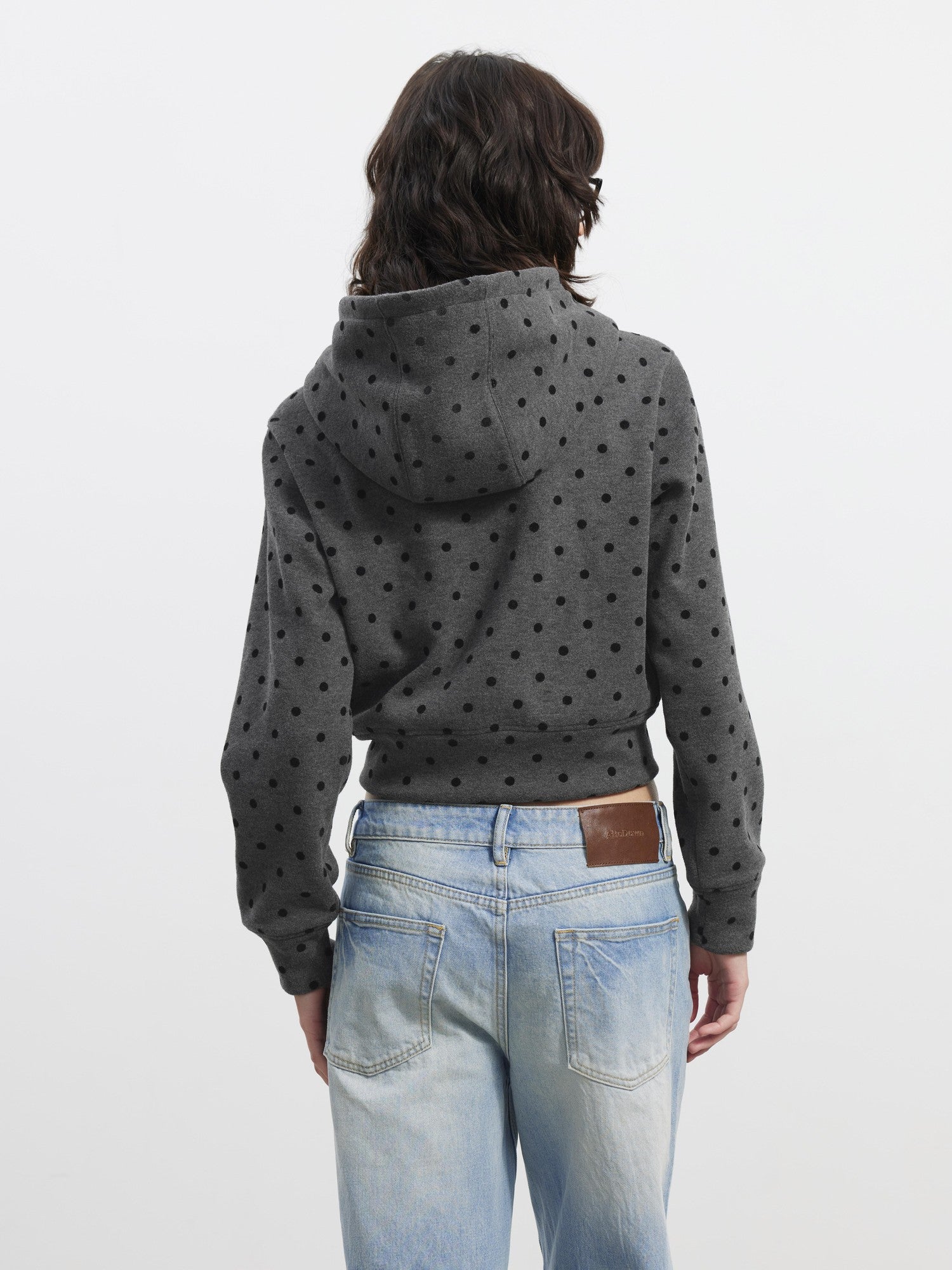 AFTADAWN Gray Polka Dot Hooded Cropped Thick Women&