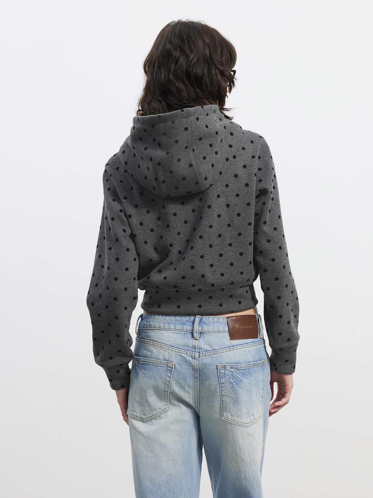 AFTADAWN Gray Polka Dot Hooded Cropped Thick Women&