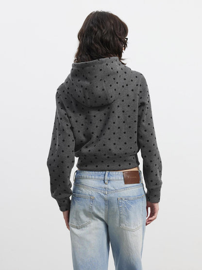 AFTADAWN Gray Polka Dot Hooded Cropped Thick Women&