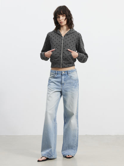 AFTADAWN Gray Polka Dot Hooded Cropped Thick Women&