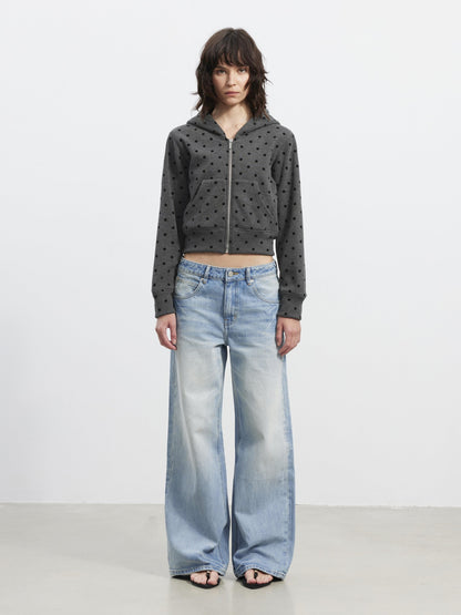 AFTADAWN Gray Polka Dot Hooded Cropped Thick Women&