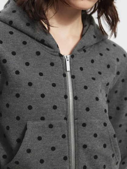 AFTADAWN Gray Polka Dot Hooded Cropped Thick Women&