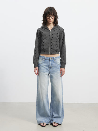 AFTADAWN Gray Polka Dot Hooded Cropped Thick Women&