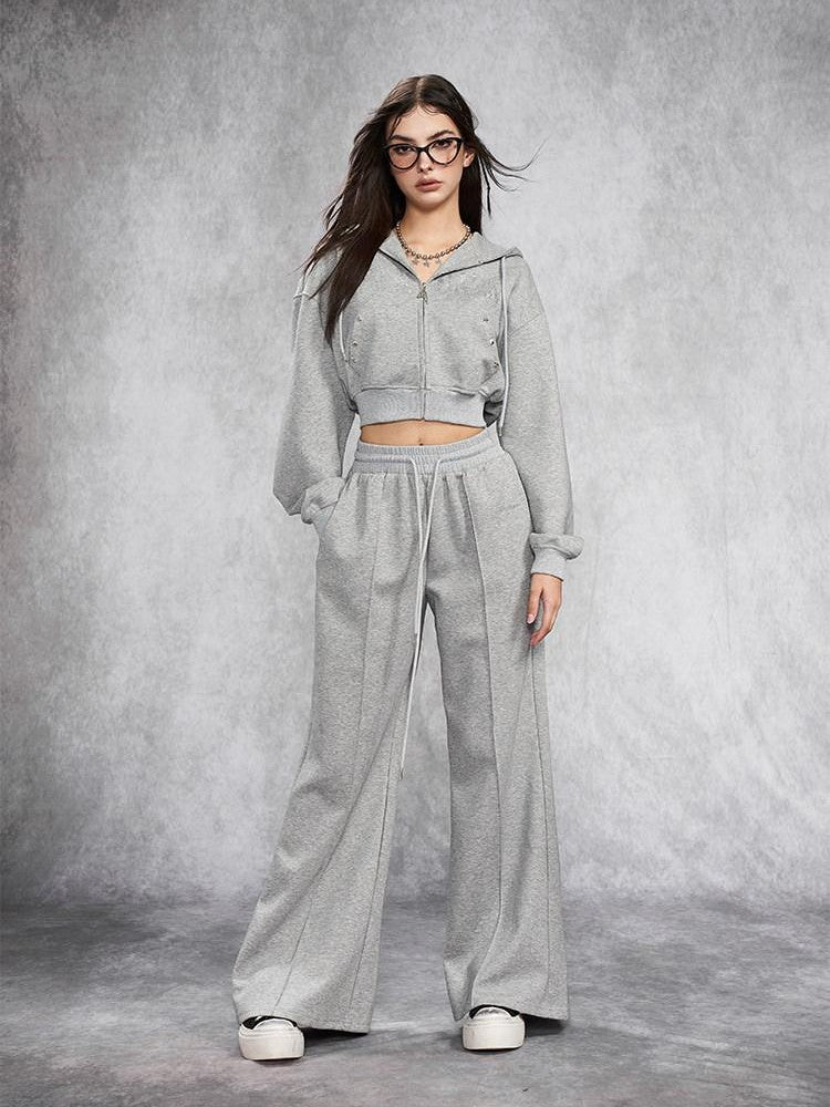 AFTADAWN Gray Rhinestone Stud Hooded Cropped Women&