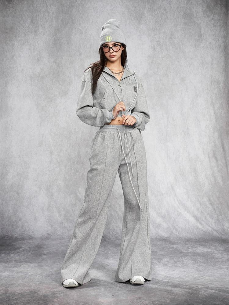 AFTADAWN Gray Rhinestone Stud Hooded Cropped Women&