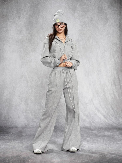 AFTADAWN Gray Rhinestone Stud Hooded Cropped Women&