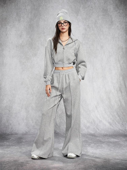 AFTADAWN Gray Rhinestone Stud Hooded Cropped Women&