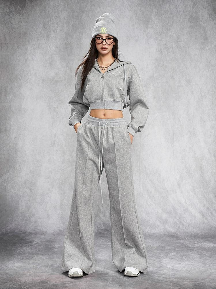 AFTADAWN Gray Rhinestone Stud Hooded Cropped Women&