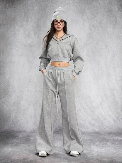 AFTADAWN Gray Rhinestone Stud Hooded Cropped Women&