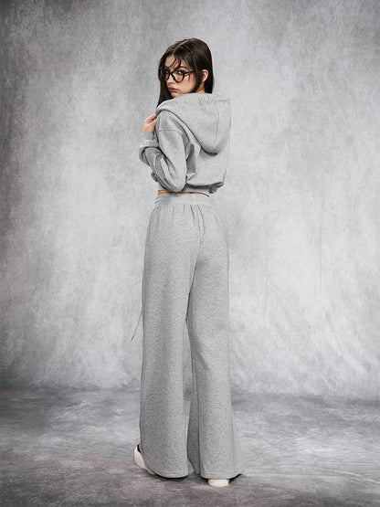 AFTADAWN Gray Rhinestone Stud Hooded Cropped Women&