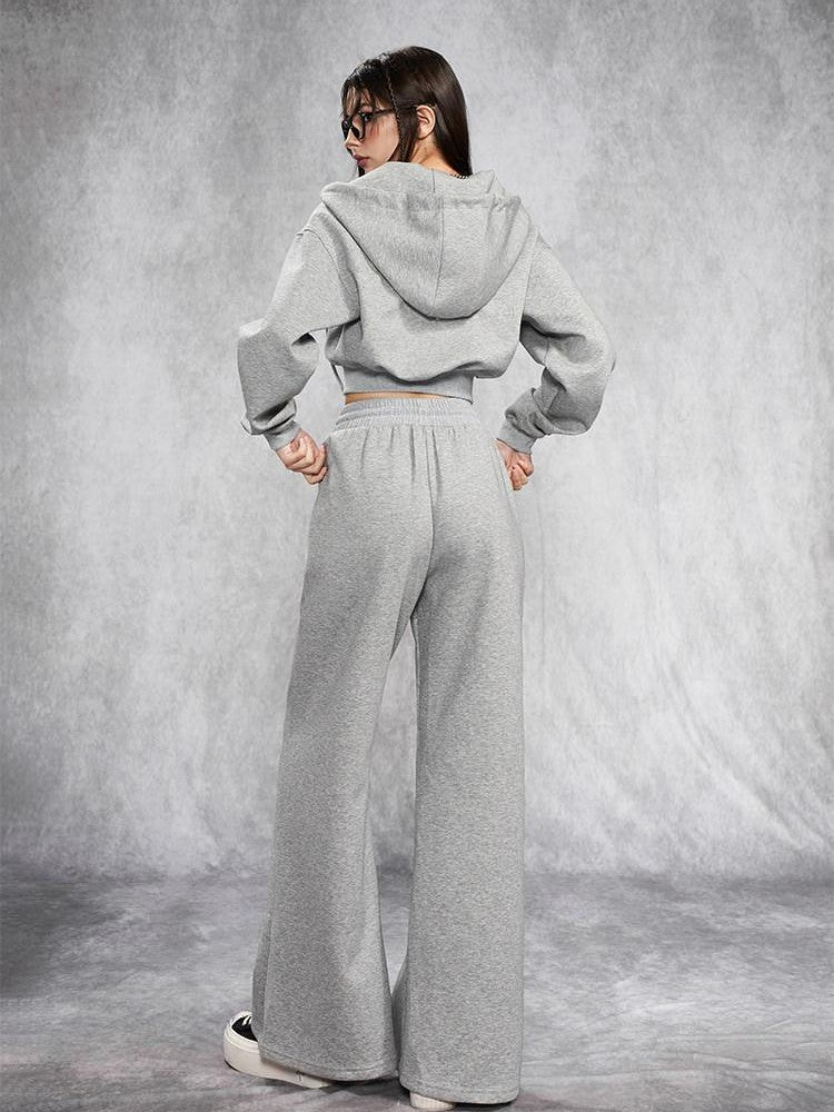 AFTADAWN Gray Rhinestone Stud Hooded Cropped Women&