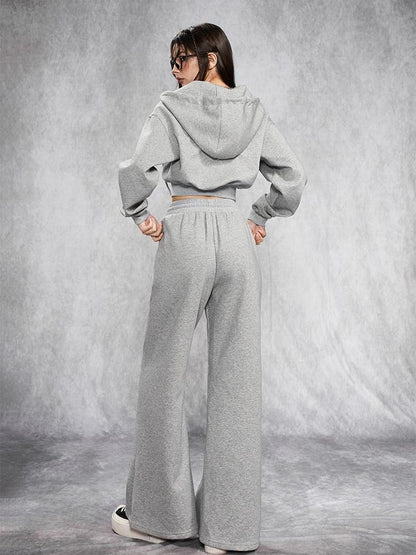 AFTADAWN Gray Rhinestone Stud Hooded Cropped Women&
