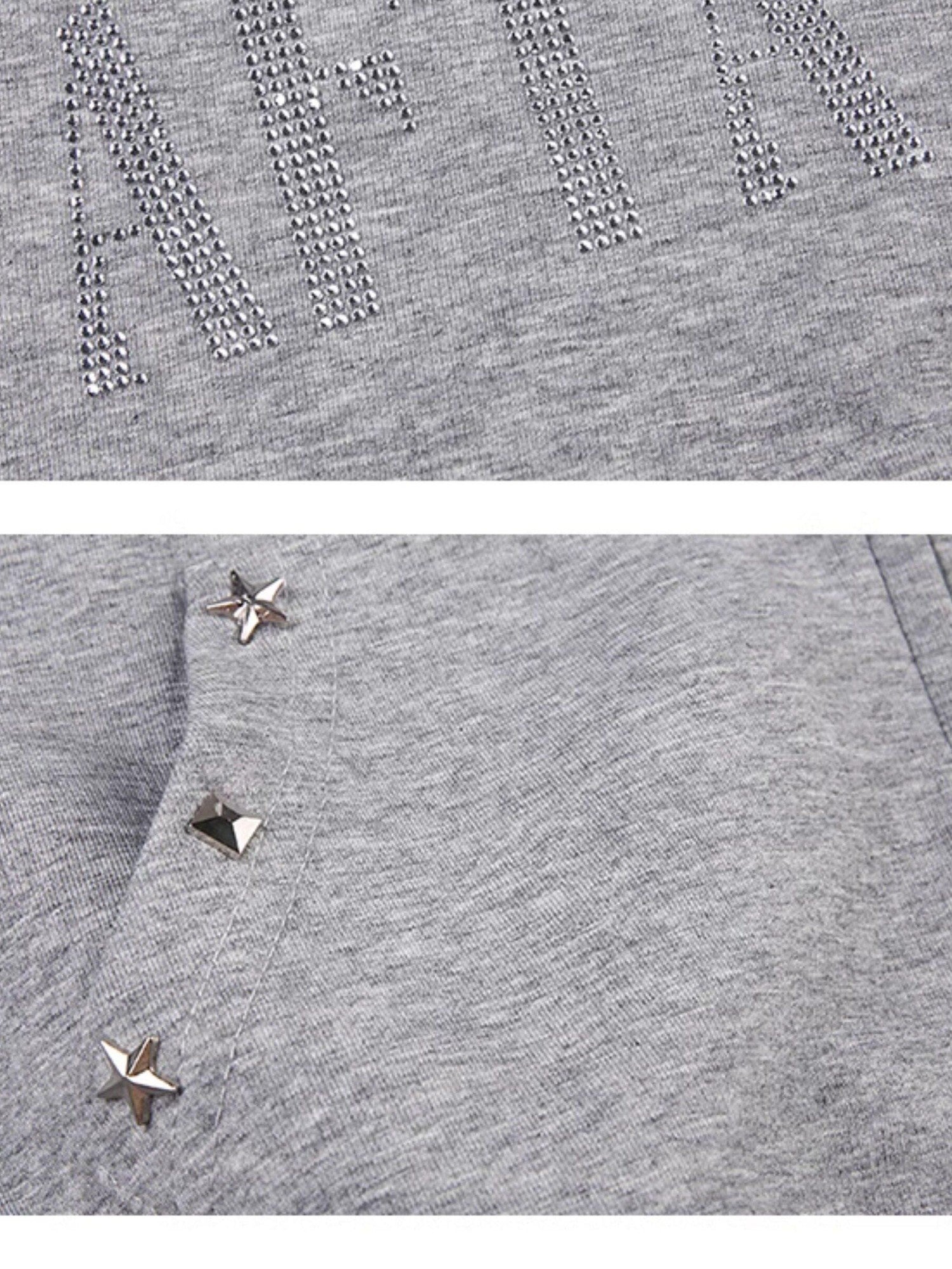 AFTADAWN Gray Rhinestone Stud Hooded Cropped Women&