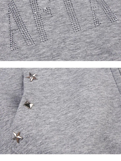 AFTADAWN Gray Rhinestone Stud Hooded Cropped Women&