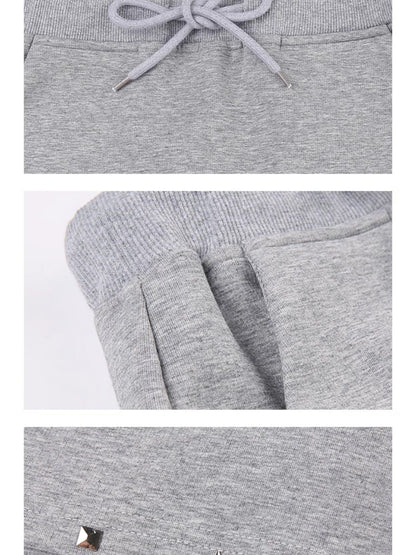AFTADAWN Gray Rhinestone Stud Hooded Cropped Women&