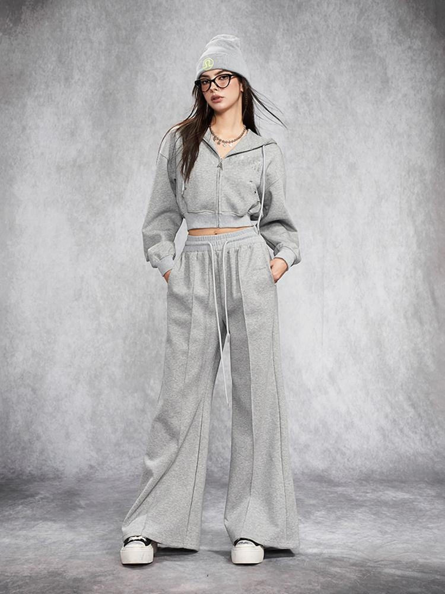 AFTADAWN Gray Rhinestone Stud Hooded Cropped Women&