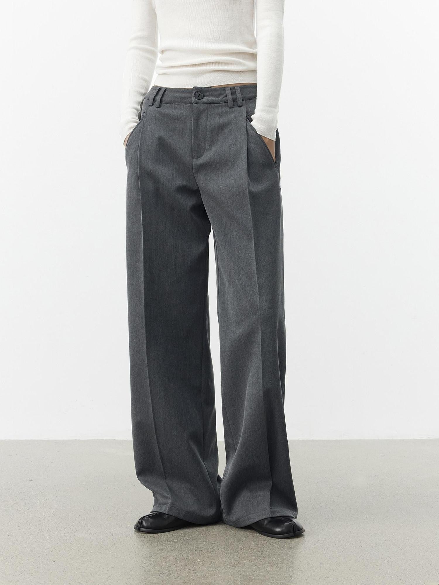AFTADAWN Gray Single Pleat Inset Pocket Structured Women&