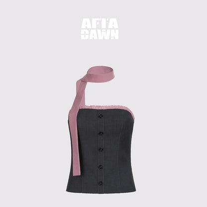 AFTADAWN_Gray_Spliced_Halter_Button_Vest_Women&