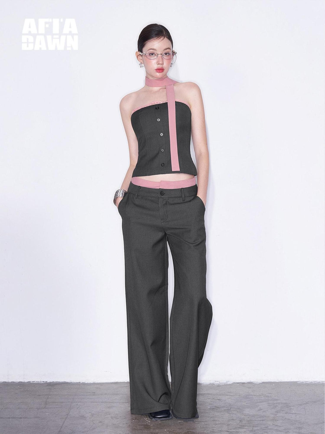 AFTADAWN Gray Spliced Halter Button Vest Women&