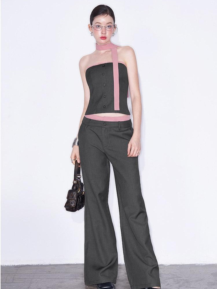 AFTADAWN Gray Spliced Halter Button Vest Women&