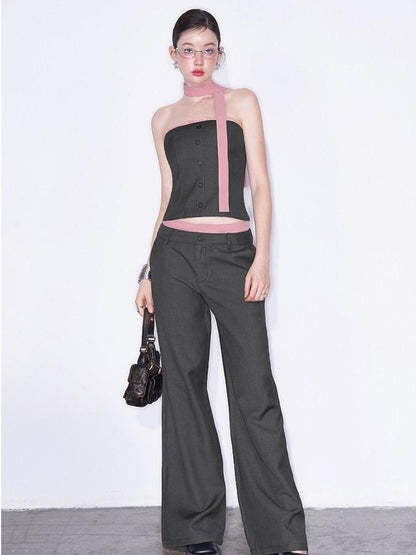 AFTADAWN Gray Spliced Halter Button Vest Women&