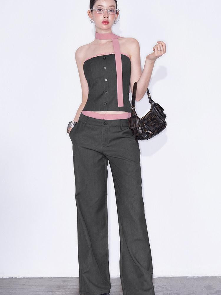 AFTADAWN Gray Spliced Halter Button Vest Women&