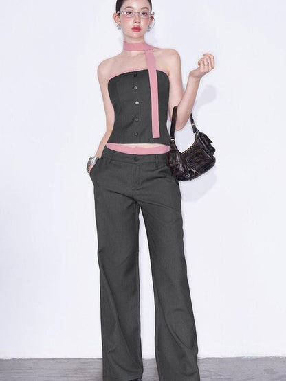 AFTADAWN Gray Spliced Halter Button Vest Women&