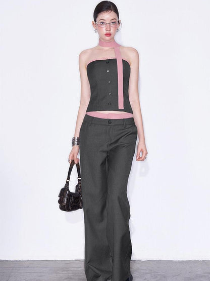 AFTADAWN Gray Spliced Halter Button Vest Women&
