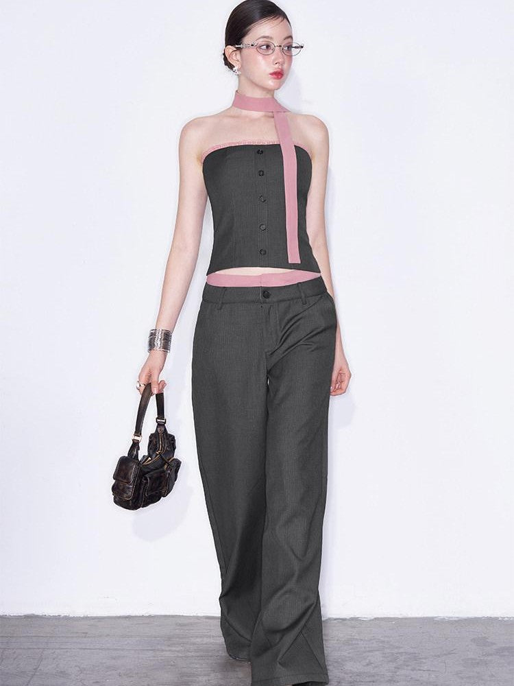 AFTADAWN Gray Spliced Halter Button Vest Women&