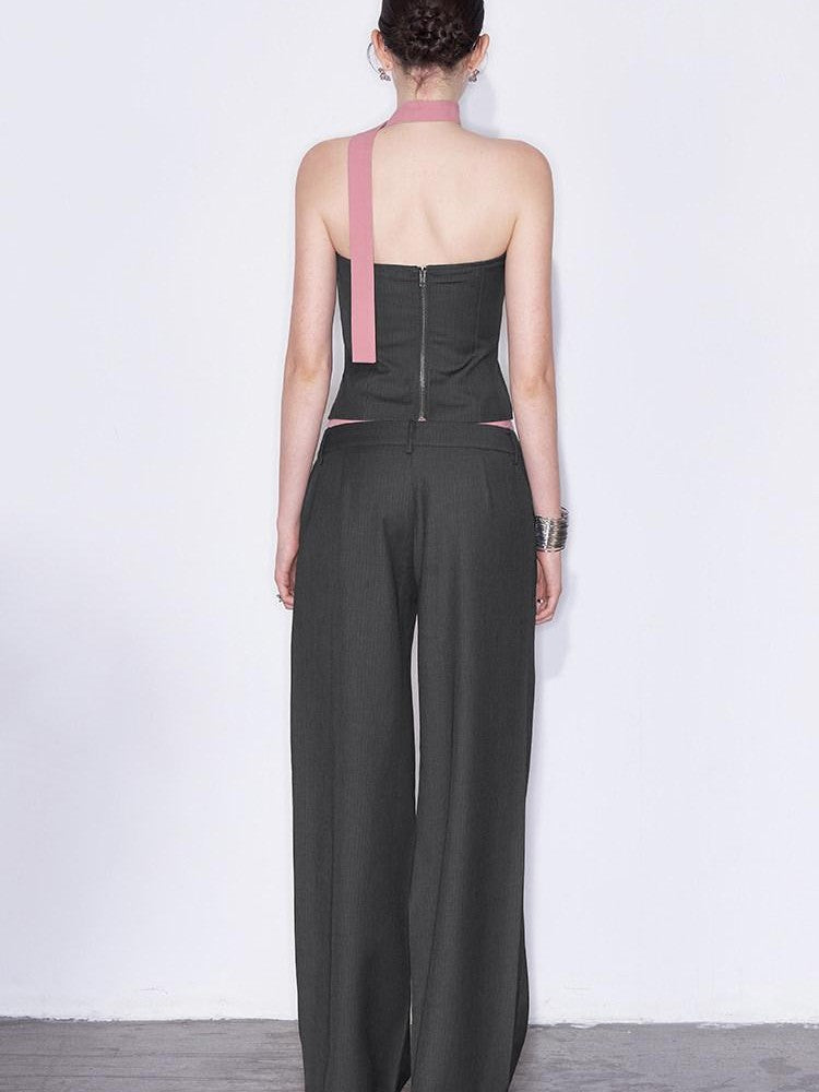 AFTADAWN Gray Spliced Halter Button Vest Women&