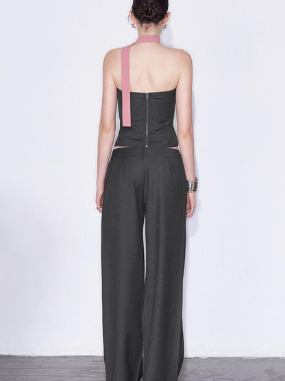 AFTADAWN Gray Spliced Halter Button Vest Women&