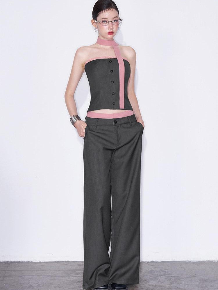 AFTADAWN Gray Spliced Halter Button Vest Women&