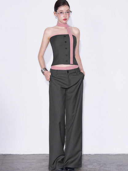 AFTADAWN Gray Spliced Halter Button Vest Women&