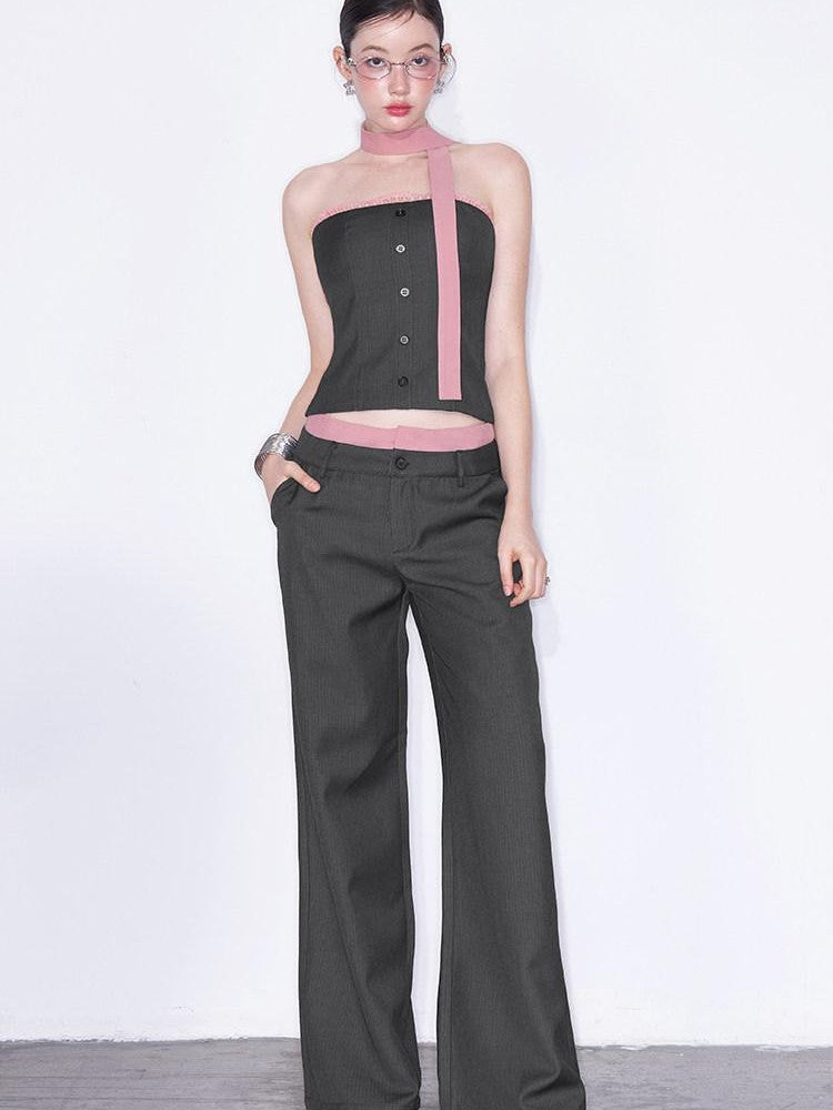AFTADAWN Gray Spliced Halter Button Vest Women&