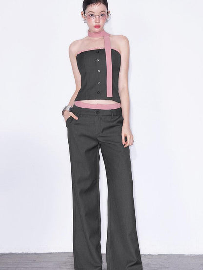 AFTADAWN Gray Spliced Halter Button Vest Women&