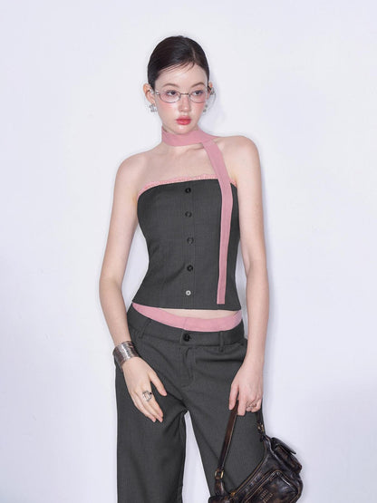 AFTADAWN Gray Spliced Halter Button Vest Women&