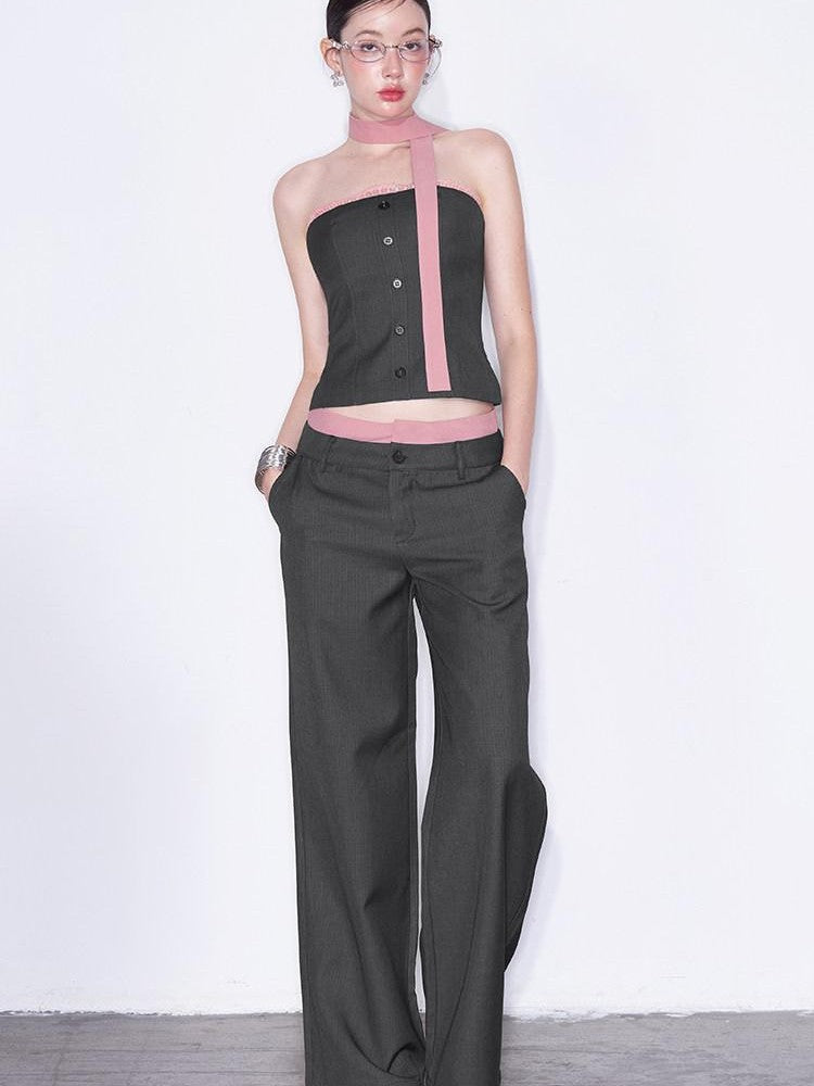 AFTADAWN Gray Spliced Halter Button Vest Women&