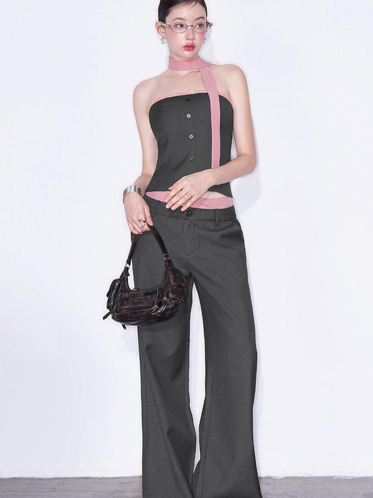 AFTADAWN Gray Spliced Halter Button Vest Women&