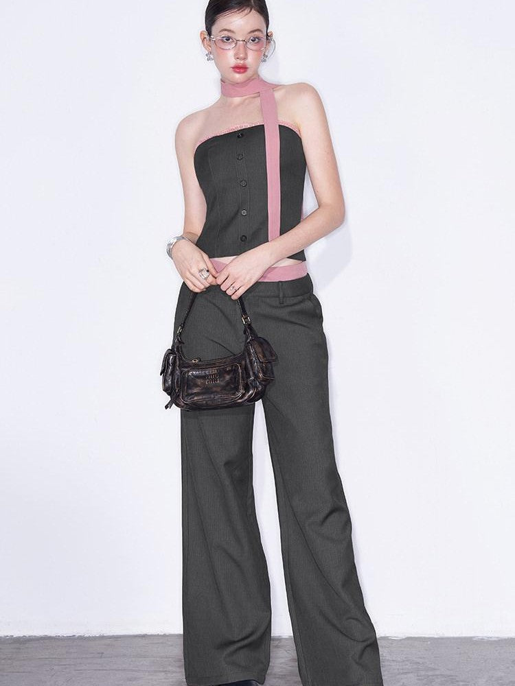 AFTADAWN Gray Spliced Halter Button Vest Women&